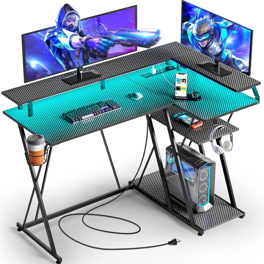 SEVEN WARRIOR L Shaped Gaming Desk with LED Lights