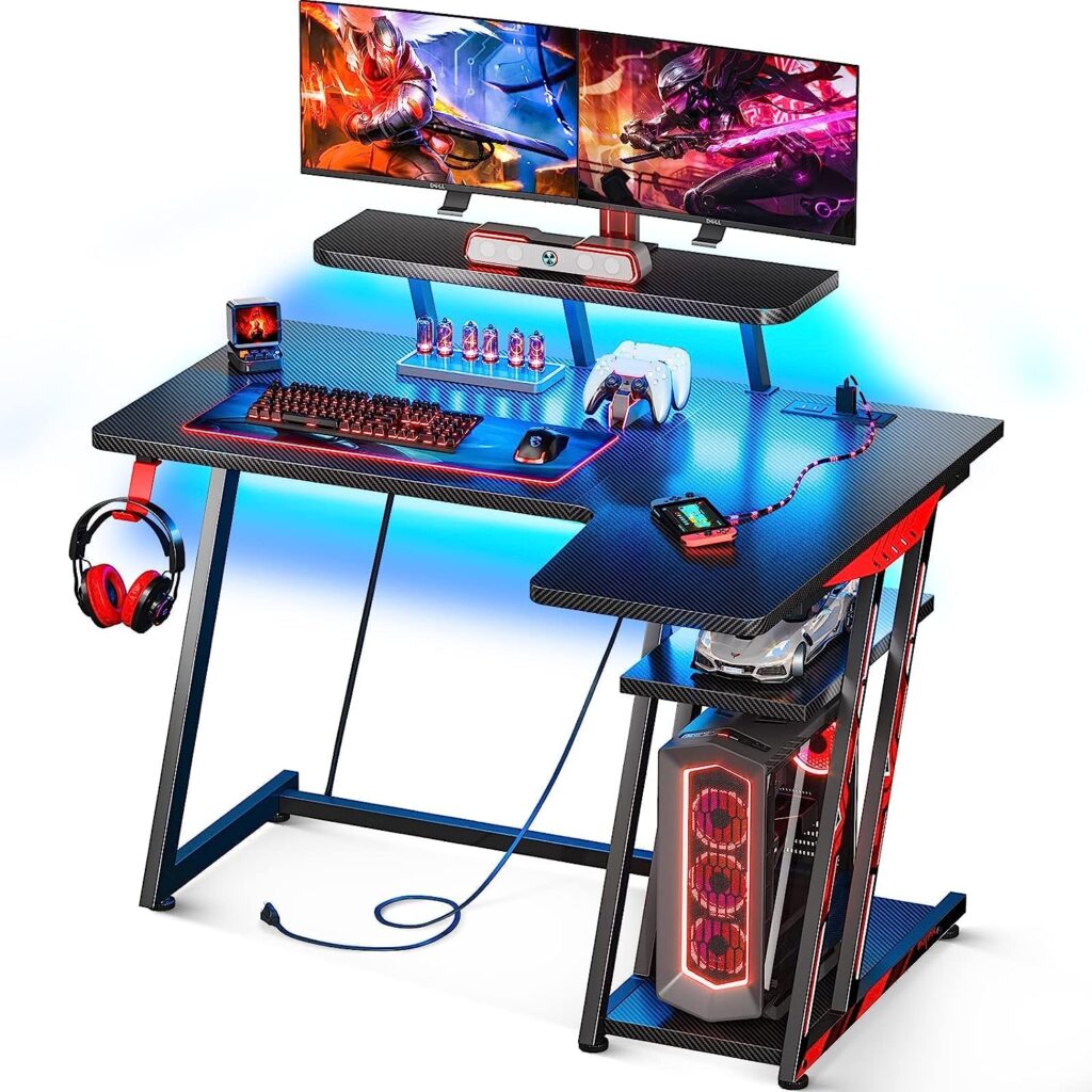MOTPK L Shaped Ergonomic Gaming Desk with LED Lights